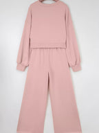 Puff Sleeve Crop Top & Drawstring Wide Leg Pants Set – Chic & Comfy