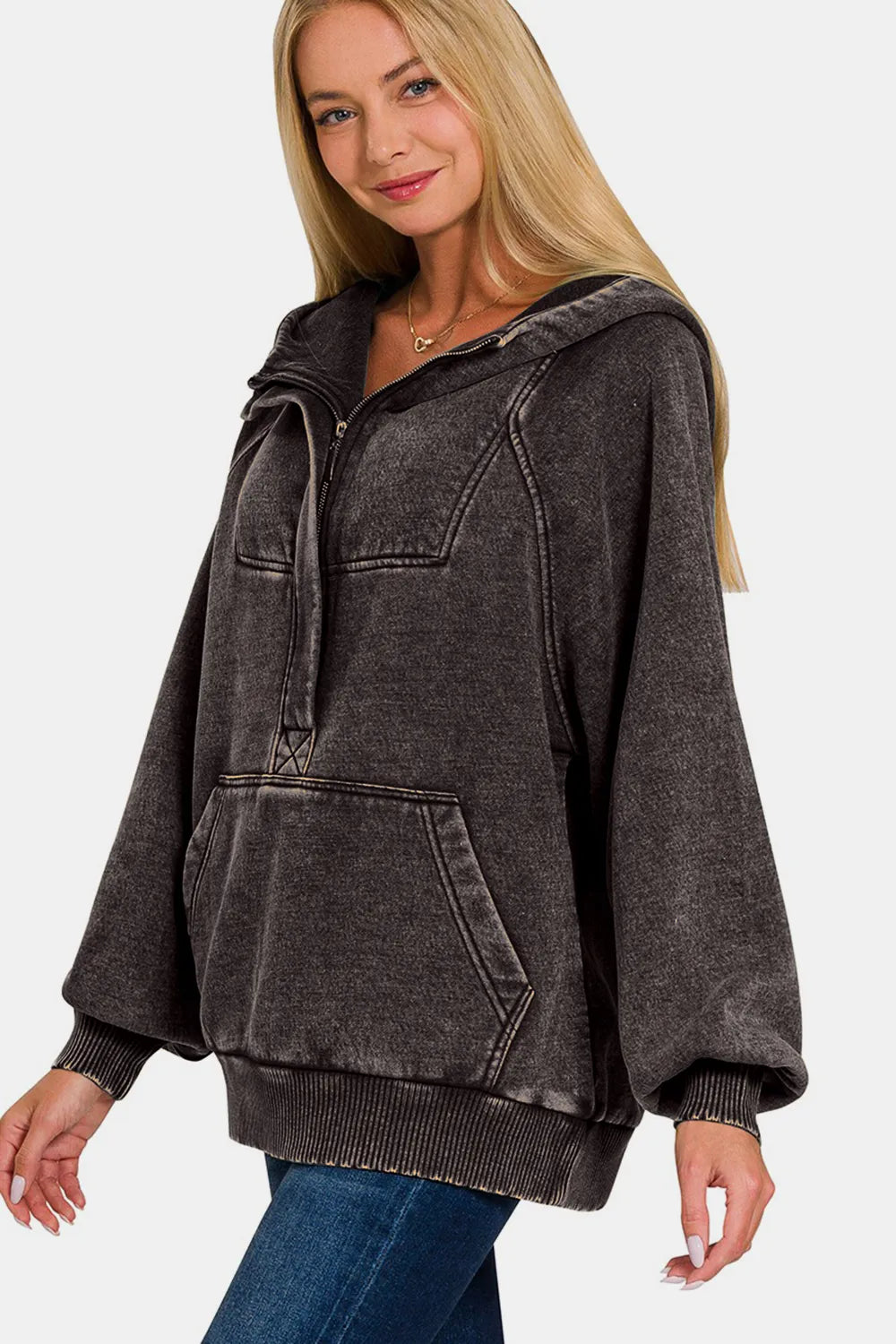 Acid Wash Fleece Kangaroo Hoodie – Trendy Casual Comfort