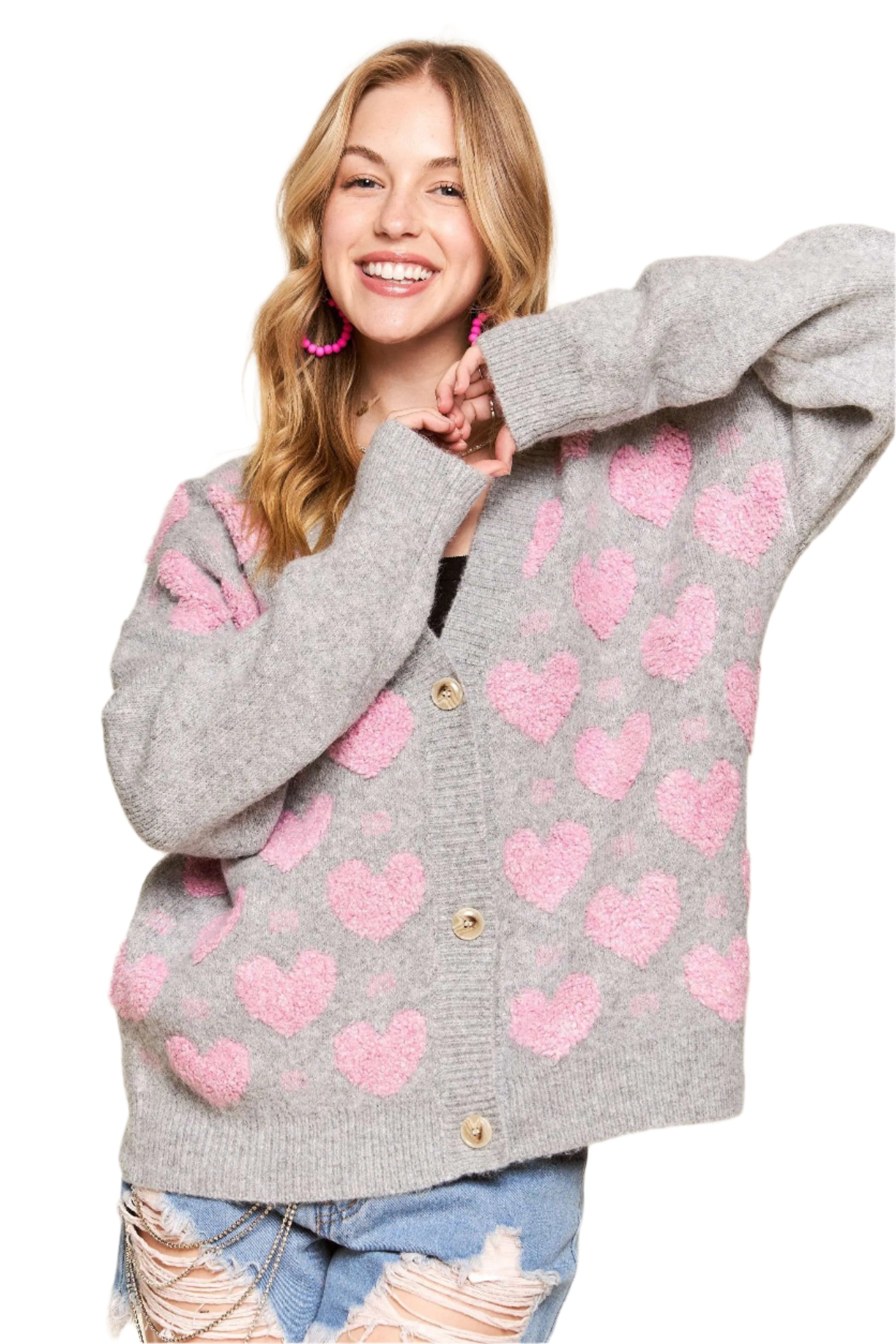 ADORA Button Down Heart Sweater Cardigan