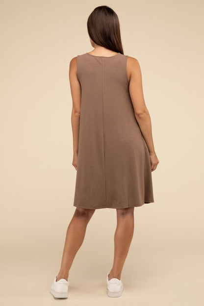Zenana Sleeveless Flared Dress with Side Pockets