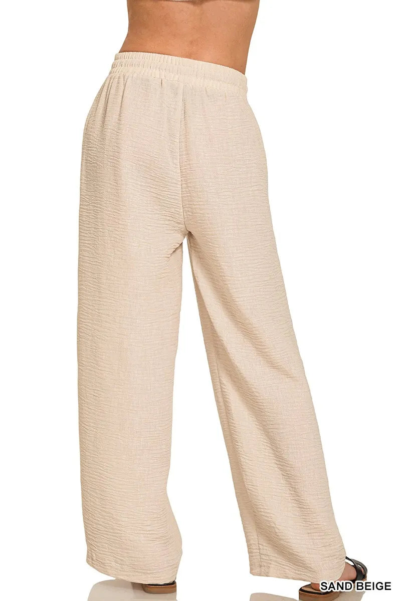 Zenana Woven Crepe Elastic Waist Pants – Chic, Versatile & Comfortable