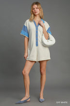 French Terry Collared Colorblock Romper – Chic Casual Loungewear
