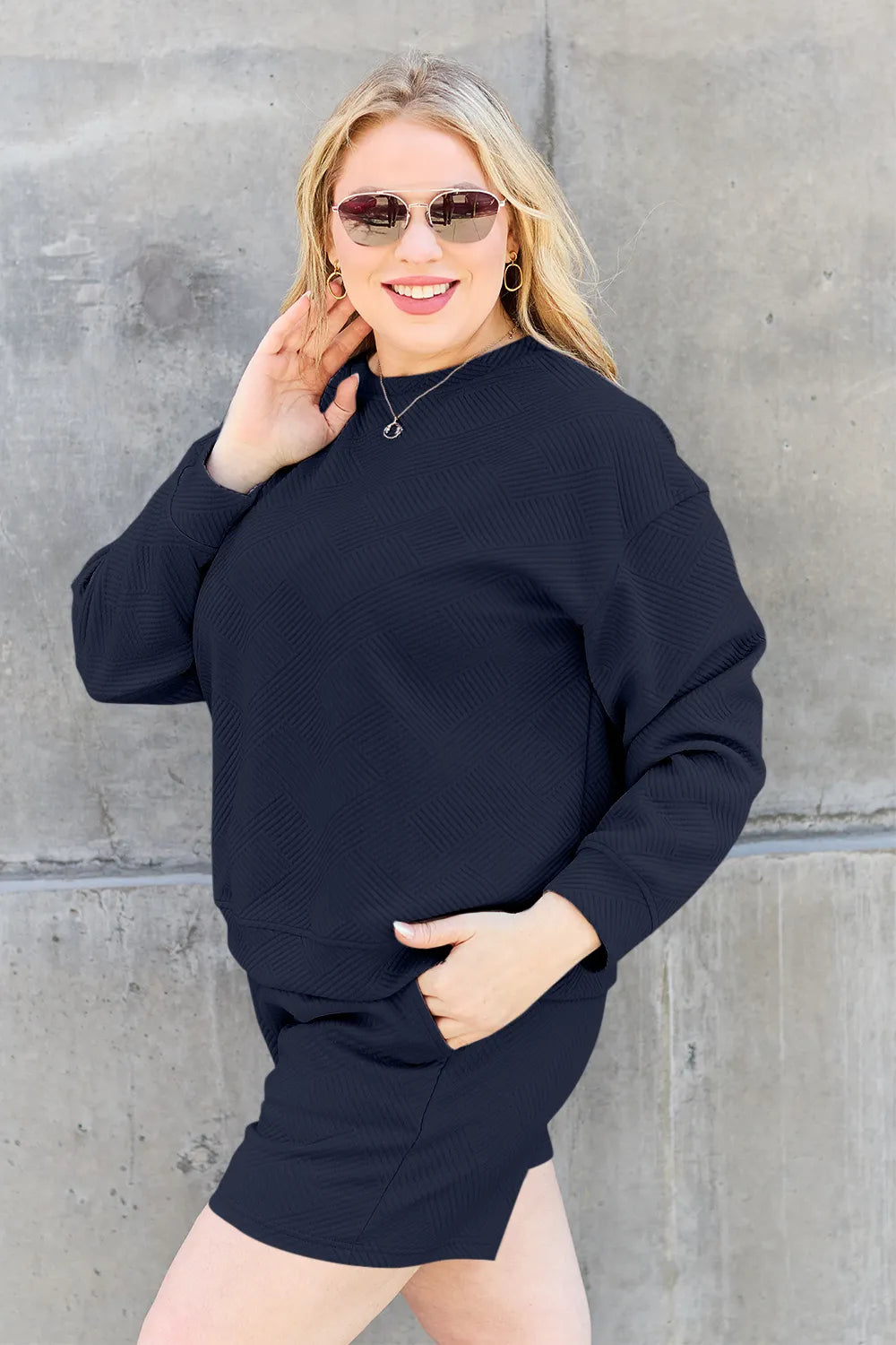 Textured Long Sleeve Top & Shorts Set – Comfy, Stylish & Versatile