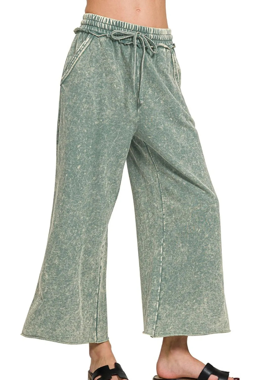 Washed French Terry Palazzo Pants – Wide Leg, Soft & With Pockets