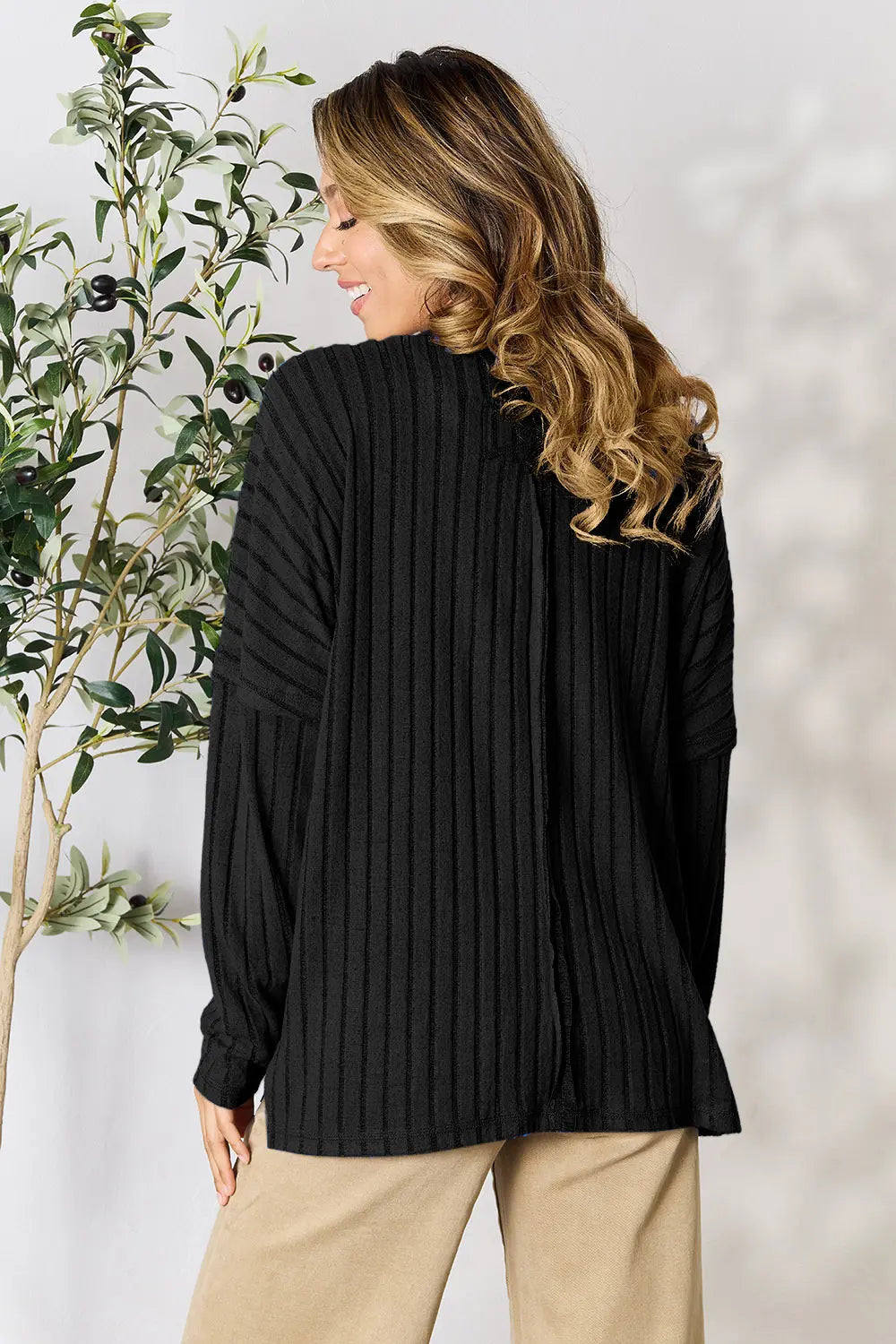 Ribbed Round Neck Slit Knit Top – Chic, Cozy & Versatile