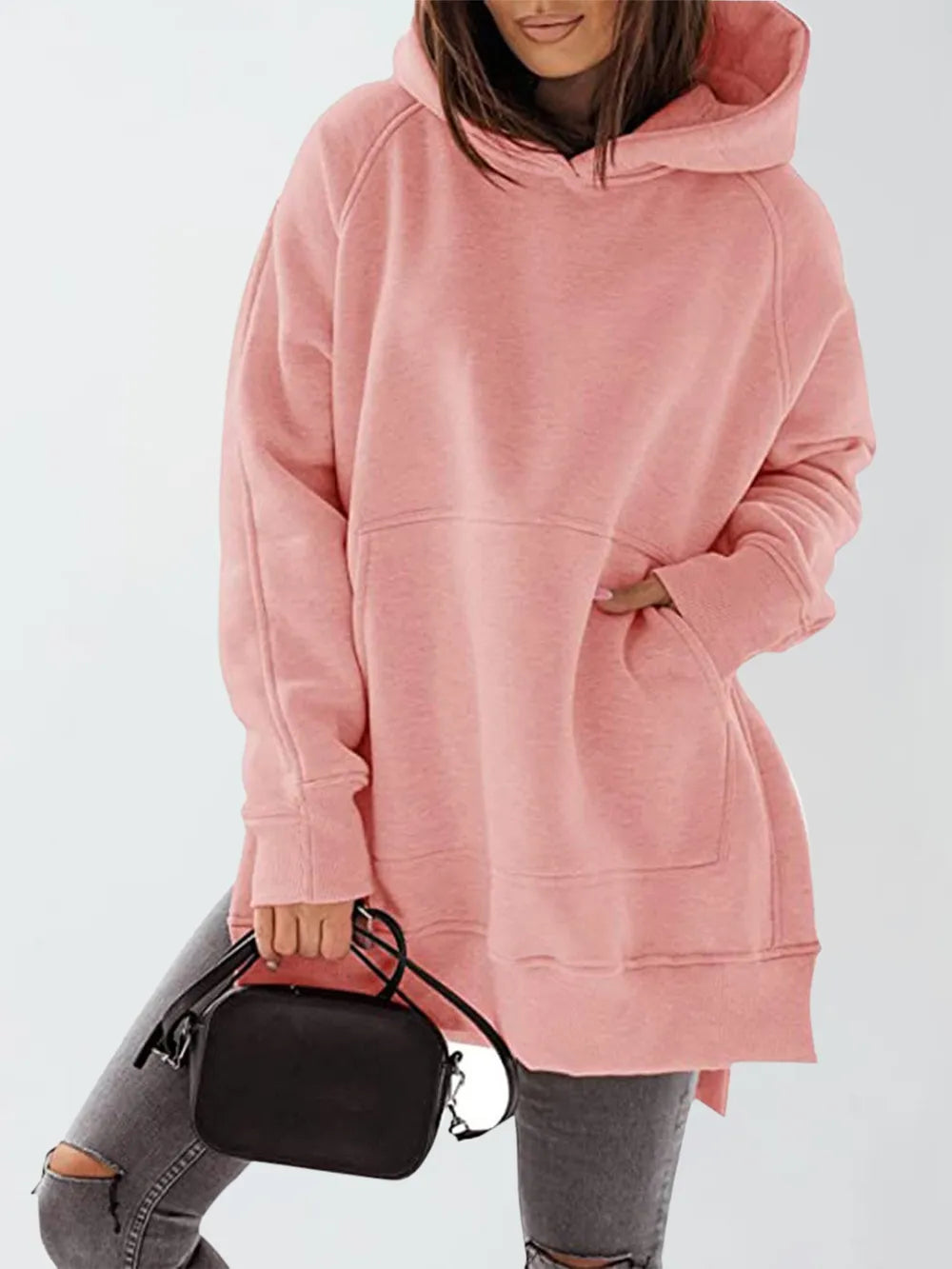 Slit Pocketed Raglan Sleeve Hoodie – Cozy, Casual & Versatile