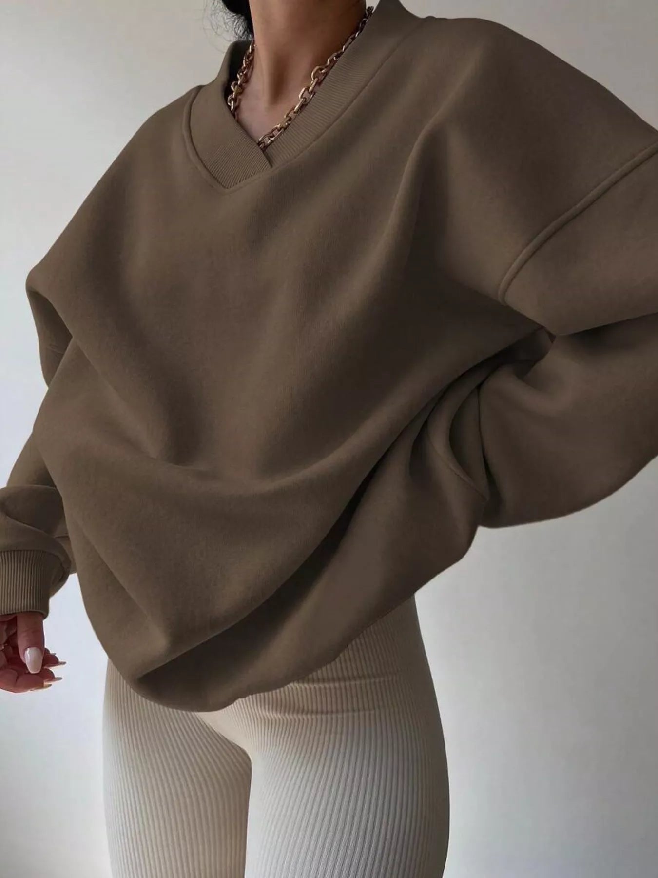 Dropped Shoulder Long Sleeve Oversized Sweatshirt – Cozy Casual Fit