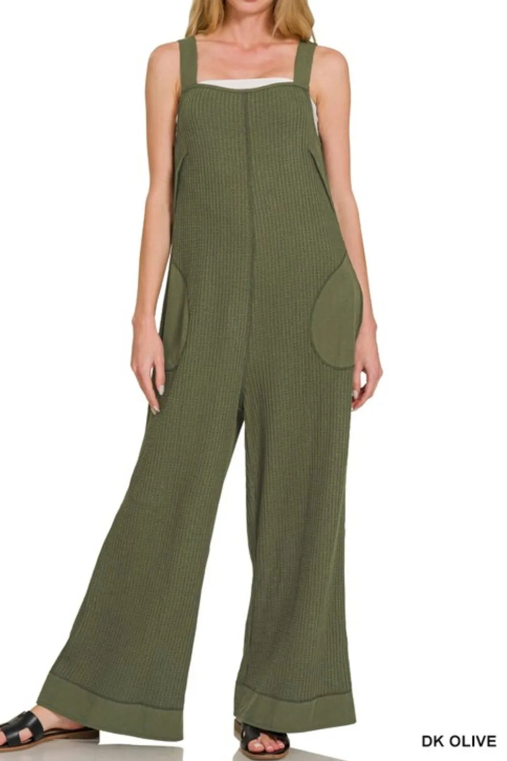 Waffle Knit Wide Leg Overalls – Adjustable Straps & Relaxed Fit