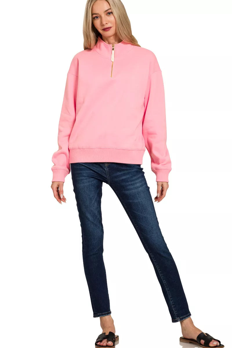 Fleece Half Zip Sweatshirt – Cozy Casual Pullover for Cool Weather