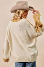 BiBi Cable Knit Hacci Combo Sweater – Stylish Texture with Uneven Hem