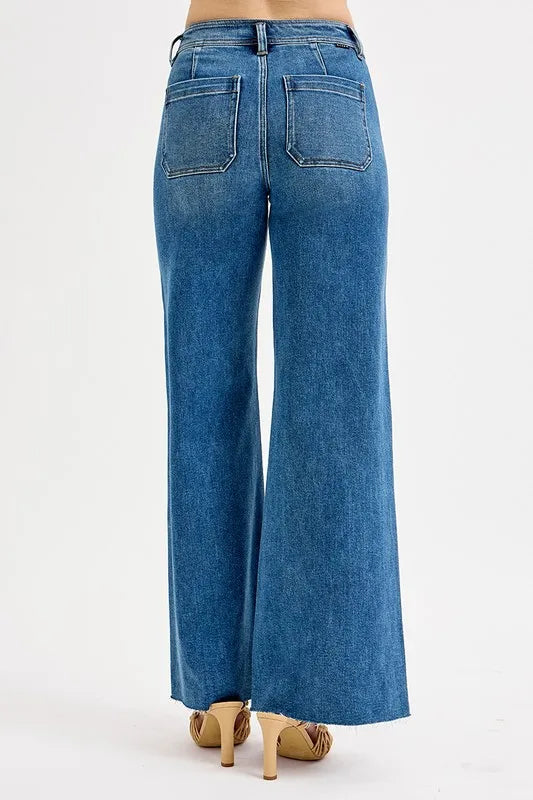 Dreamkue-Risen Women's High Waisted Wide Leg Jeans Stretch Denim Trousers