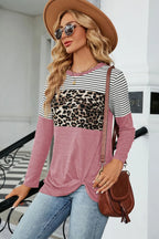 Leopard Striped Round Neck T-Shirt – Casual Chic Everyday Top