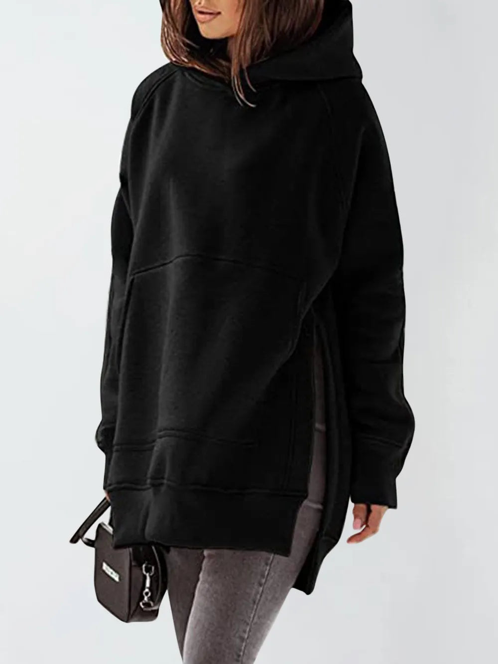 Slit Pocketed Raglan Sleeve Hoodie – Cozy, Casual & Versatile