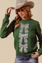 SO ME Sequin Bow Ribbon Christmas Sweater – Festive Sparkle Holiday Style