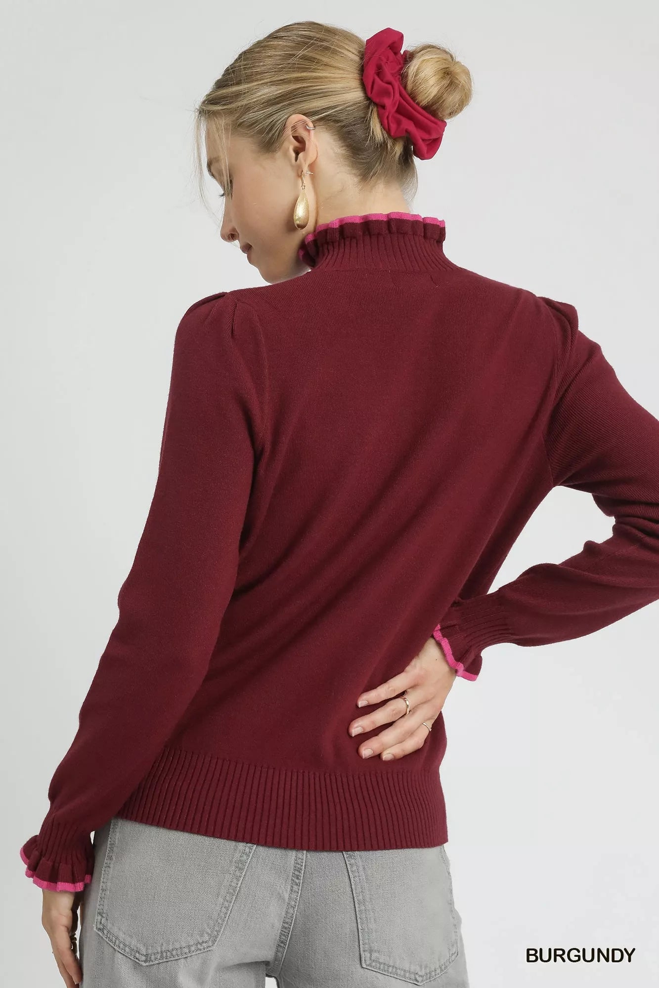 Ribbed Round Neck Sweater with Ruffle Trim – Feminine Winter Knit