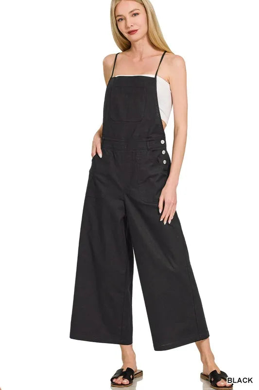 Zenana Woven Spaghetti Strap Overalls
