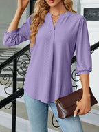 Notched 3/4 Sleeve Casual Top – Effortless Everyday Style