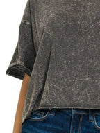 Charcoal acid-wash cropped T-shirt, side drape and short sleeve cuff