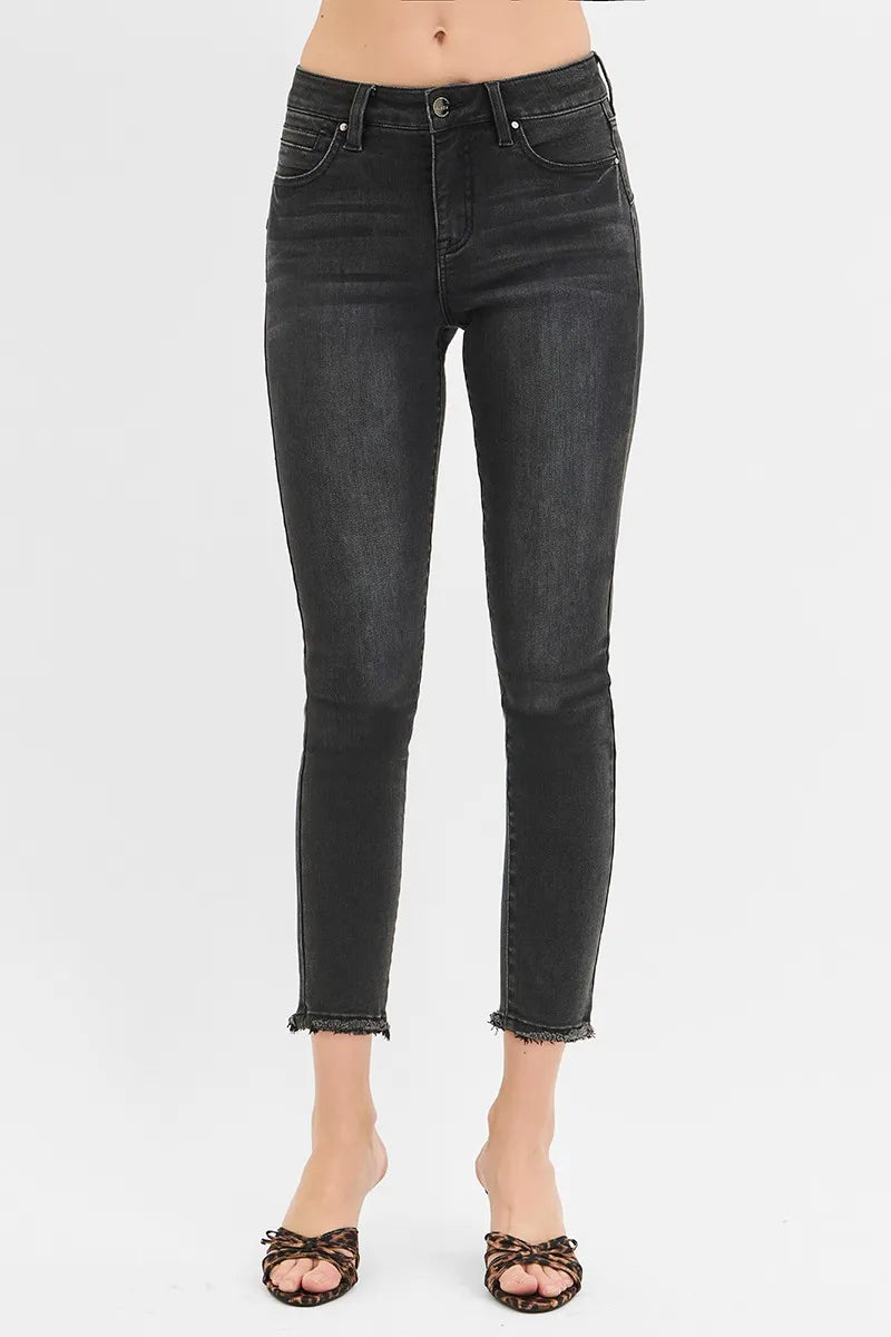 Dreamkue-Risen Women's Tummy Control Mid Rise Crop Skinny Jeans Shaping Stretch Denim Pants