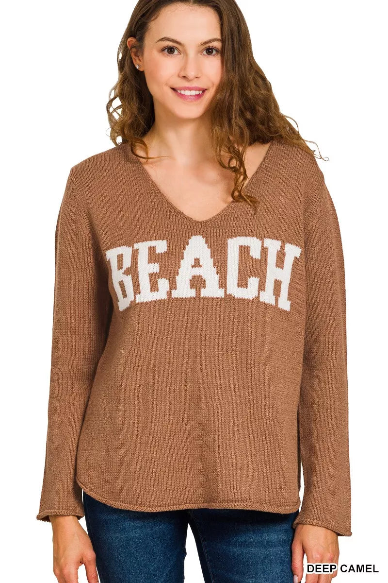 Zenana Beach V Neck Sweater – Lightweight Coastal Chic Knitwear
