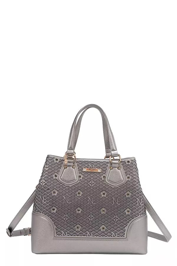 Gracie Signature Tote – Laser-Cut Monogram Rhinestone Handbag