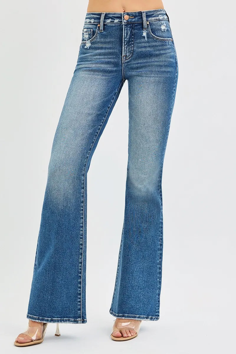 Tummy Control High Rise Flare Jeans | Flattering Retro Style