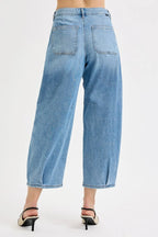 Mid Waist Wide Leg Pleated Jeans – Light Blue Vintage Crop Denim