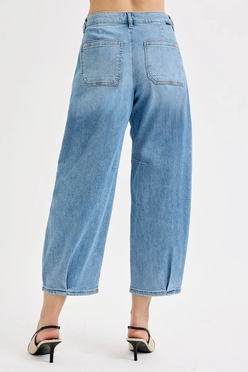 Mid Waist Wide Leg Pleated Jeans – Light Blue Vintage Crop Denim