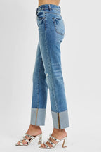 High Rise Ankle Straight Wide Cuffed Jeans | Modern Chic Denim