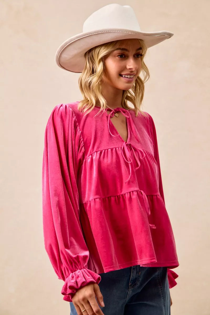 BiBi Christmas Velvet Bow Blouse – Elegant Festive Holiday Top