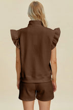 Textured Flounce Sleeve Top & Shorts Set – Stylish & Comfy 2-Piece