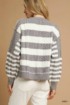 Cable-Knit Stripe Button-Up Cardigan – Chic Cozy Layering Sweater