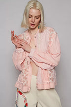 POL Exposed Seam Hooded Jacket – Button Down Style with Lace Detail