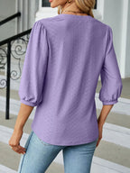 Notched 3/4 Sleeve Casual Top – Effortless Everyday Style