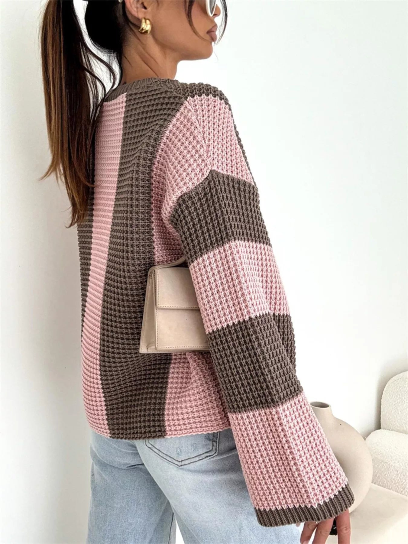 Color Block Long Sleeve Sweater – Trendy Casual Knitwear
