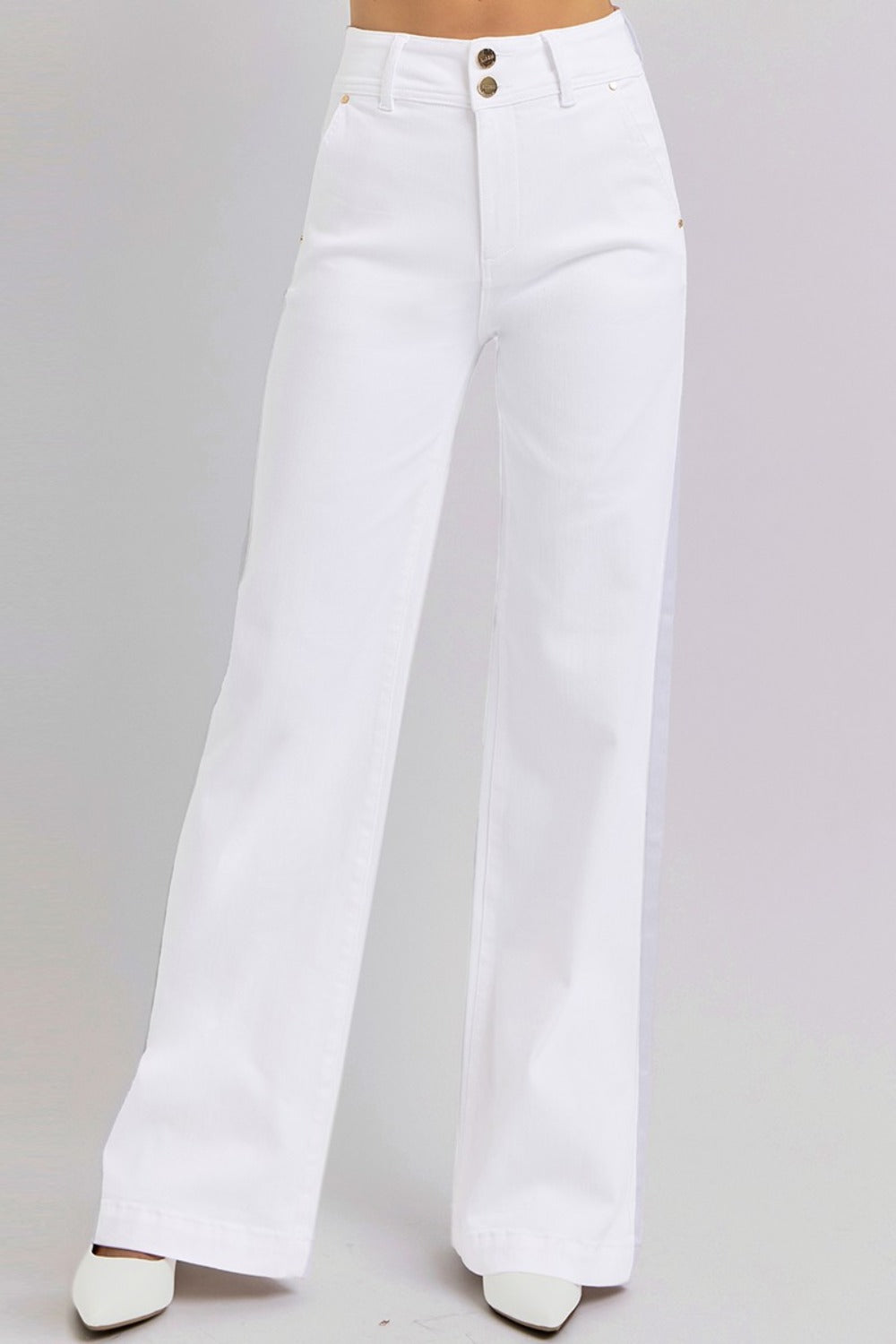 Risen Tummy Control Double Button Wide Leg Jeans
