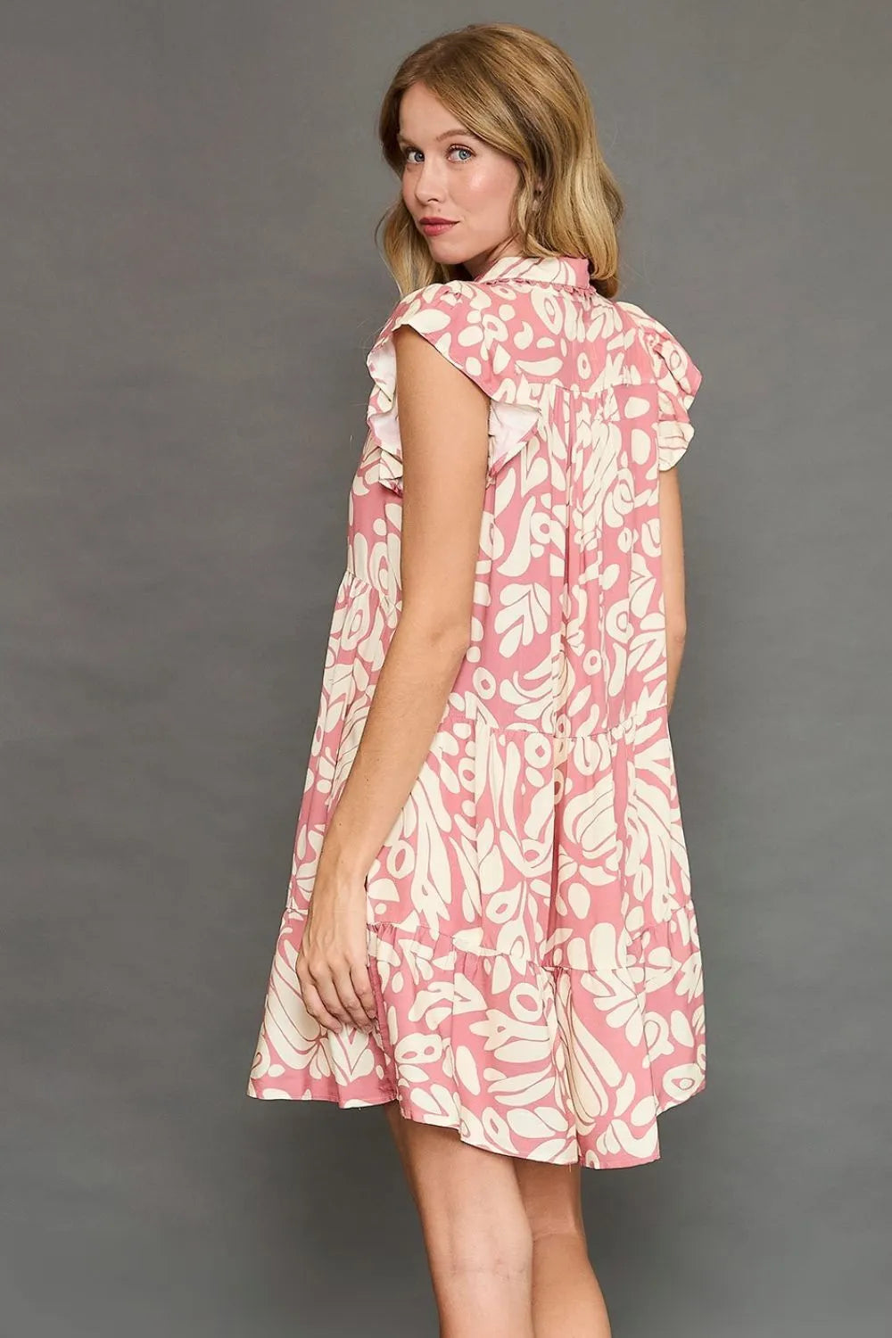 Umgee Two Tone Printed Ruffled Cap Sleeve Mini Dress