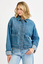 Oversized Blue Denim Jacket for Women | Vintage Wash Cotton Jean Jacket