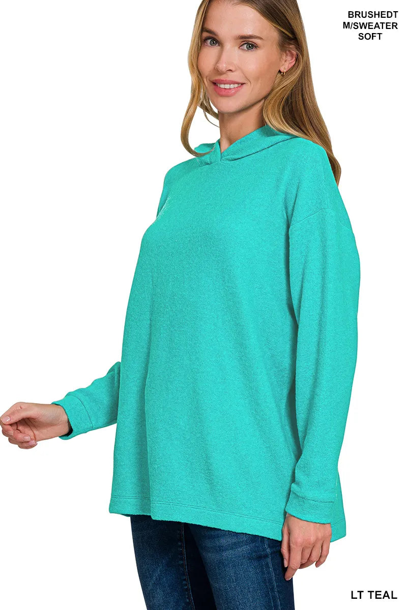 Hooded Brushed Melange Hacci Sweater – Cozy & Stylish Loungewear