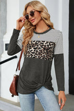 Leopard Striped Round Neck T-Shirt – Casual Chic Everyday Top