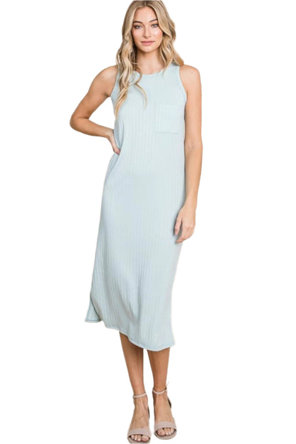 BOMBOM Ribbed Knit Sleeveless Midi Dress