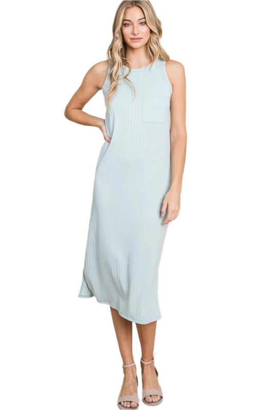 BOMBOM Ribbed Knit Sleeveless Midi Dress