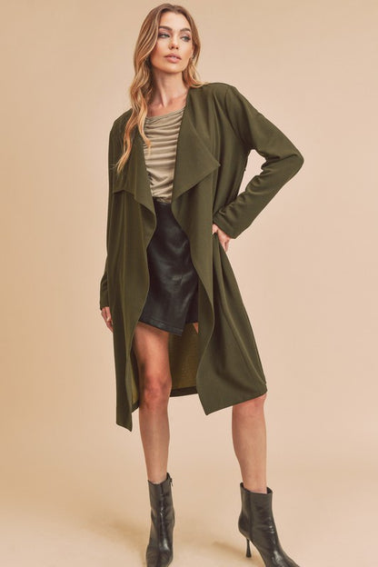 Aemi + Co Open Front Long Sleeve Longline Coat