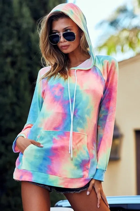 BiBi Tie Dye French Terry Hoodie – Cozy Kangaroo Pocket Casual Streetwear