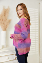 Multicolored V-Neck Pullover Sweater – Cozy, Textured & Stylish