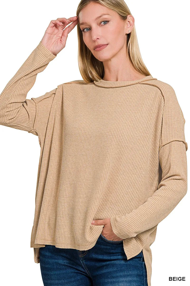Zenana Ribbed Drop Shoulder Round Neck Sweater – Cozy Chic Style