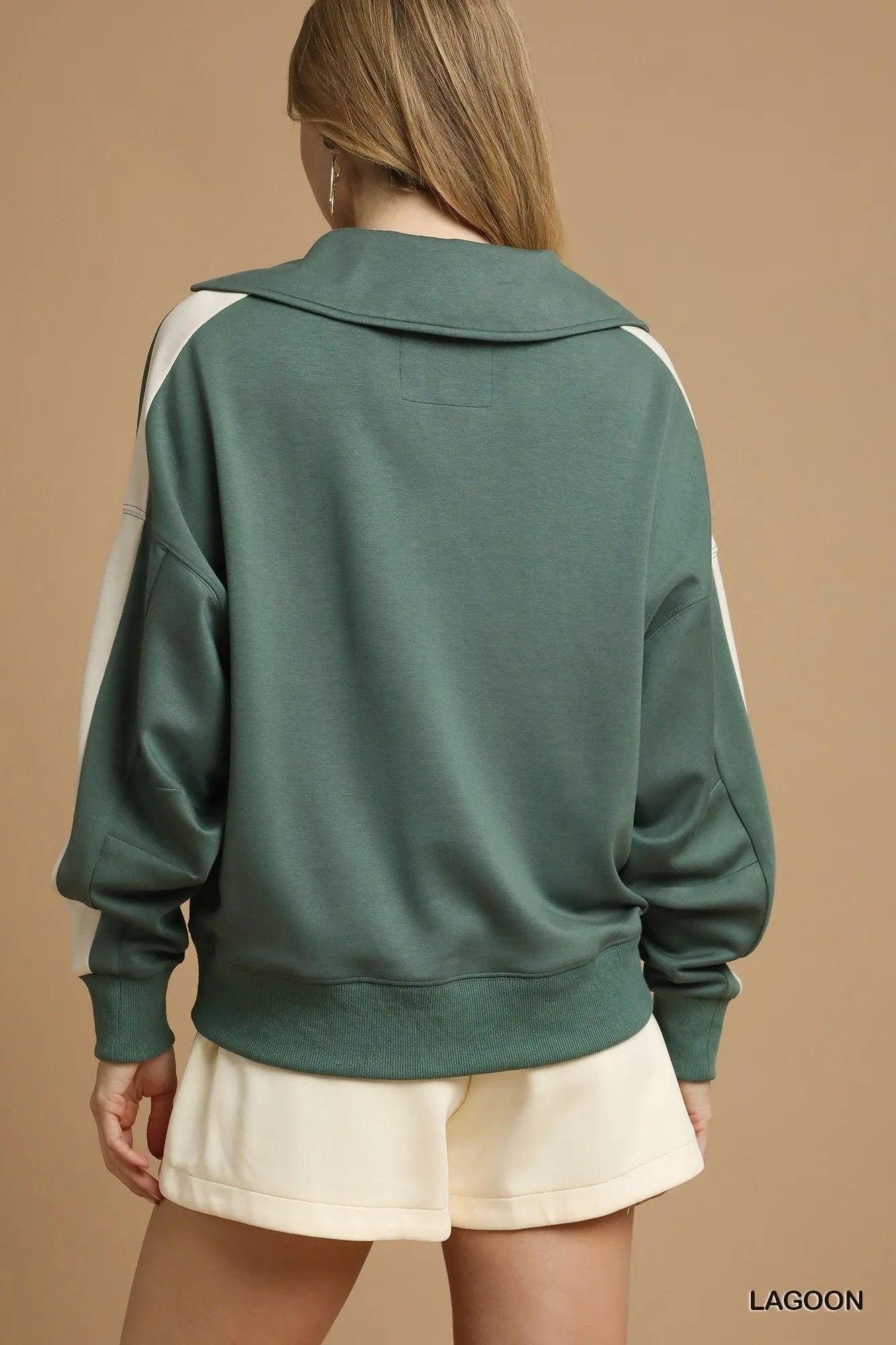 Sage Green Color Block Quarter-Zip Sweatshirt – Oversized & Sporty