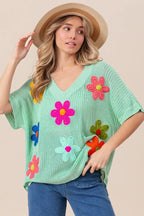BiBi Flower Patch Dolman Sleeve Sweater – Lightweight Chic Style