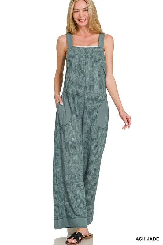Knit Waffle Wide-Leg Overalls – Comfy, Textured & Effortlessly Trendy