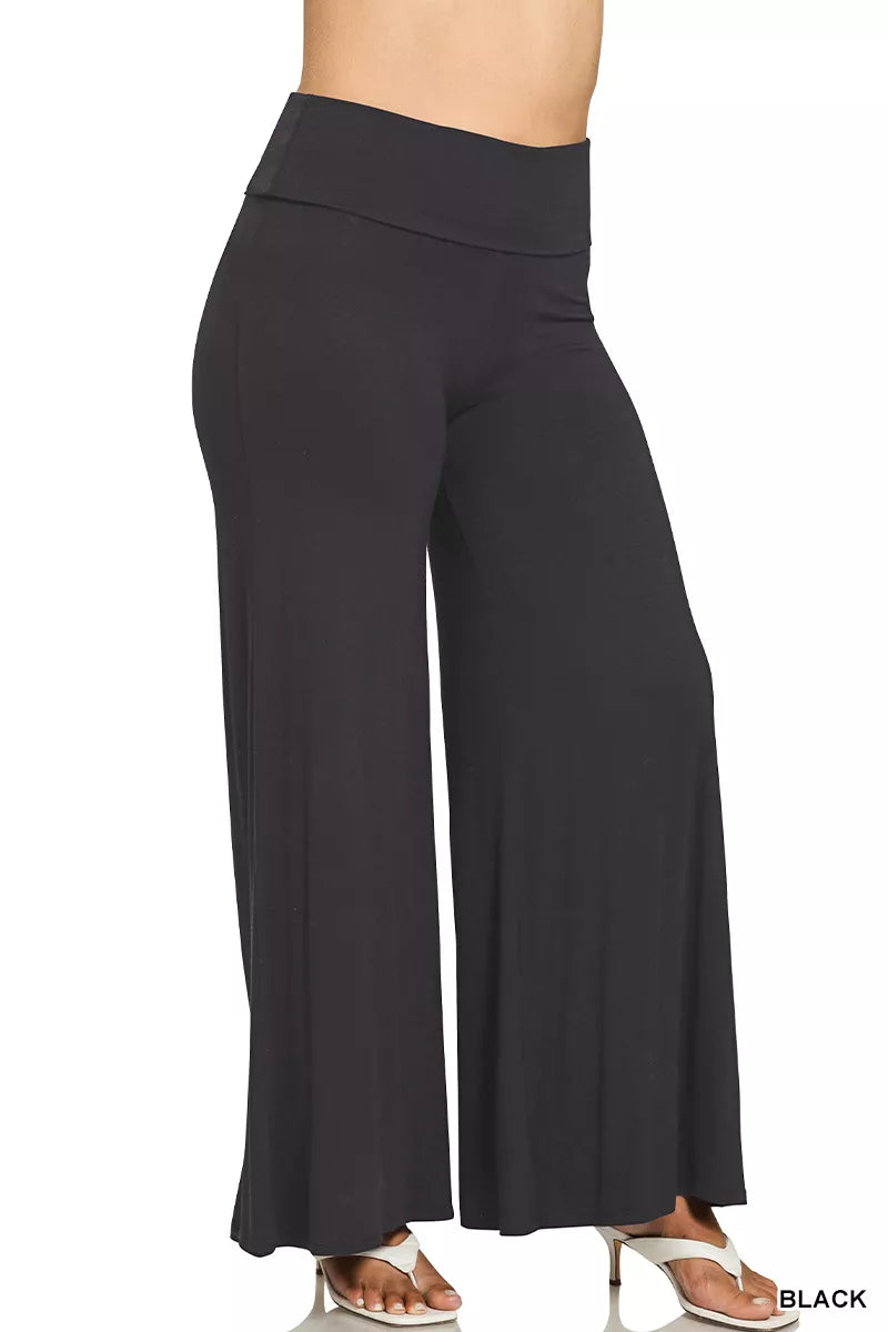 Zenana Plus Size Fold Over Waist Pants – Comfy Full Size Wide Leg Fit